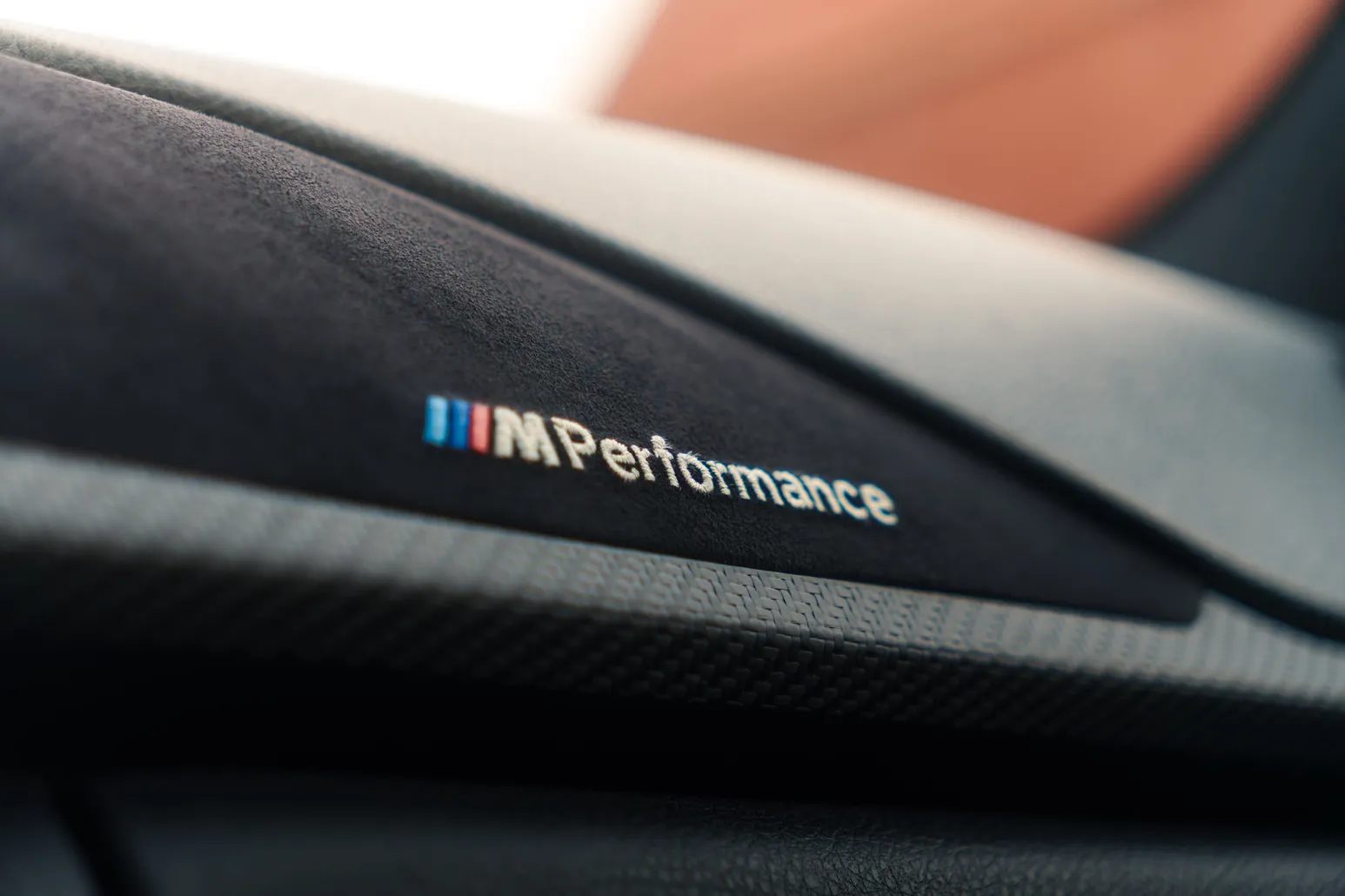 M Performance trim on the dashboard in close-up