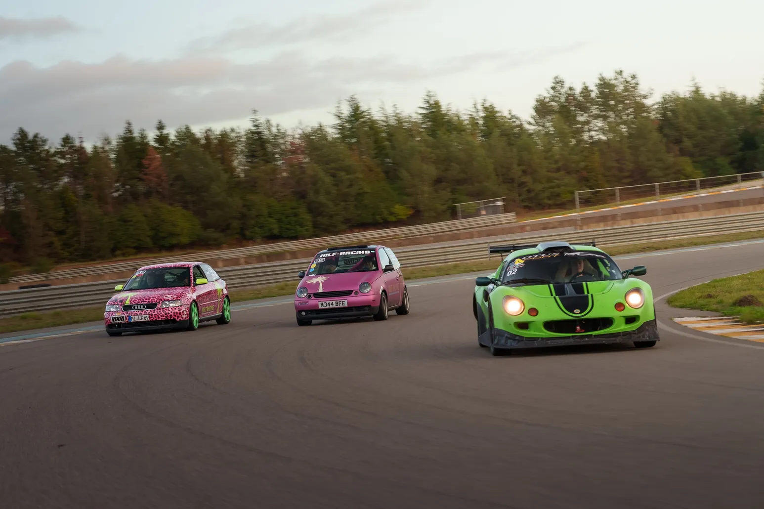 Audi A3, VW Lupo and Lotus Elise in convoy