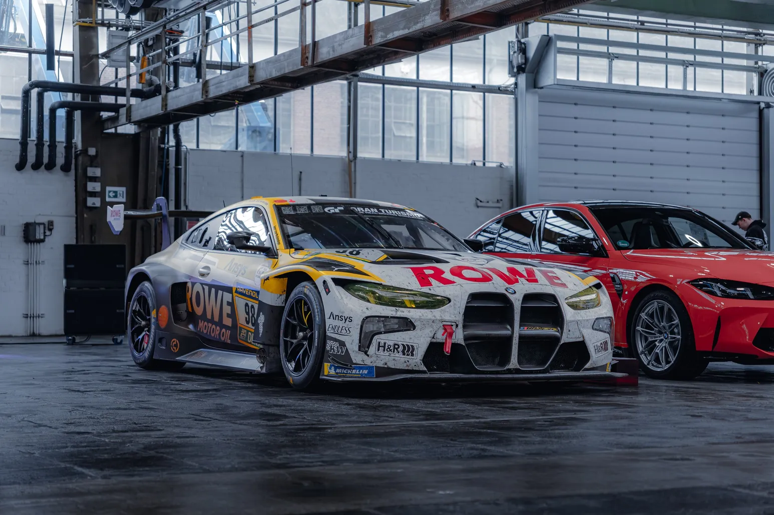 BMW M4 GT3 in ROWE livery, three-quarter view