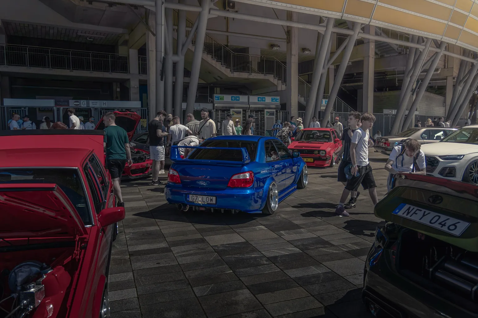 Blue Subaru Impreza among show cars